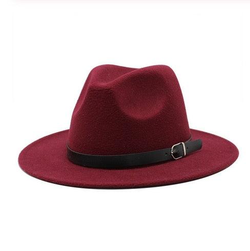 Vintage Winter Autumn Woolen Women Men Belt Buckle Fedora Hat Classic Wide Brim Floppy Hat Retro Warm Top Hat Vintage Cap Women Fedoras Durable Hat Stevvex