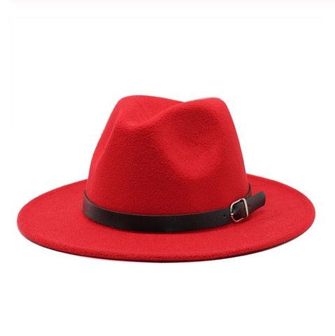Vintage Winter Autumn Woolen Women Men Belt Buckle Fedora Hat Classic Wide Brim Floppy Hat Retro Warm Top Hat Vintage Cap Women Fedoras Durable Hat Stevvex