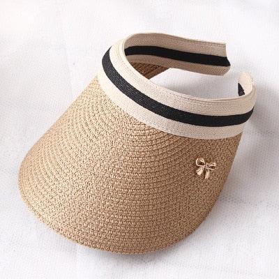 Vintage Women's Sun Hats Handmade Straw Visor Caps Fashionable Adult Sun Beach Top Hats Cute Bowknot Design Fashion Summer Women's Casual Caps Straw Hats Parent-Child Summer Hat Empty Top Beach Hat Stevvex