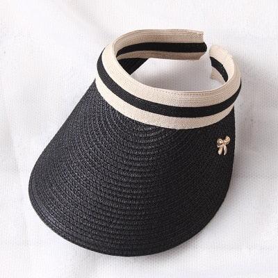Vintage Women's Sun Hats Handmade Straw Visor Caps Fashionable Adult Sun Beach Top Hats Cute Bowknot Design Fashion Summer Women's Casual Caps Straw Hats Parent-Child Summer Hat Empty Top Beach Hat Stevvex