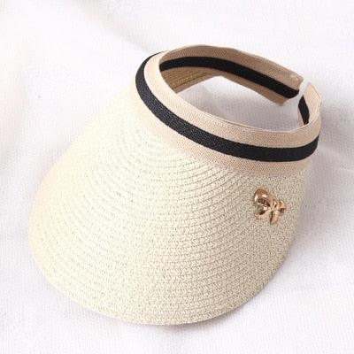 Vintage Women's Sun Hats Handmade Straw Visor Caps Fashionable Adult Sun Beach Top Hats Cute Bowknot Design Fashion Summer Women's Casual Caps Straw Hats Parent-Child Summer Hat Empty Top Beach Hat Stevvex