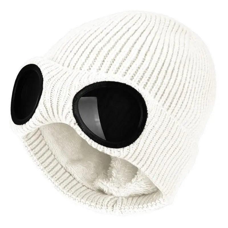 Warm Classic Unisex Wool Knitted Goggles Beanie Comfortable Winter Stylish Hat Outdoor Sports Cap For Men Women New Fashion Multi Function Caps Stevvex
