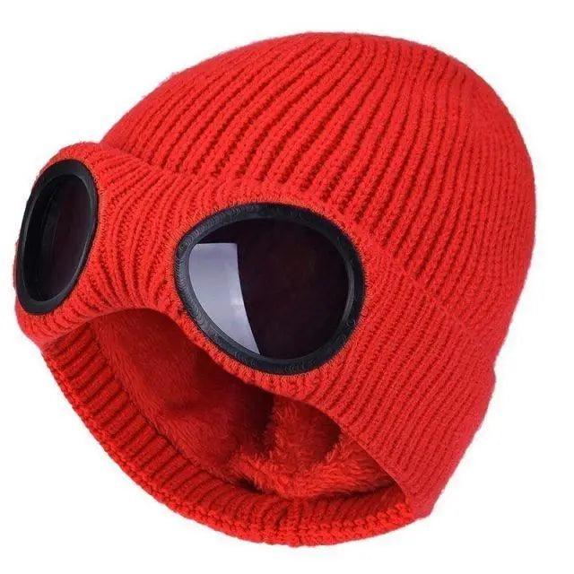 Warm Classic Unisex Wool Knitted Goggles Beanie Comfortable Winter Stylish Hat Outdoor Sports Cap For Men Women New Fashion Multi Function Caps Stevvex