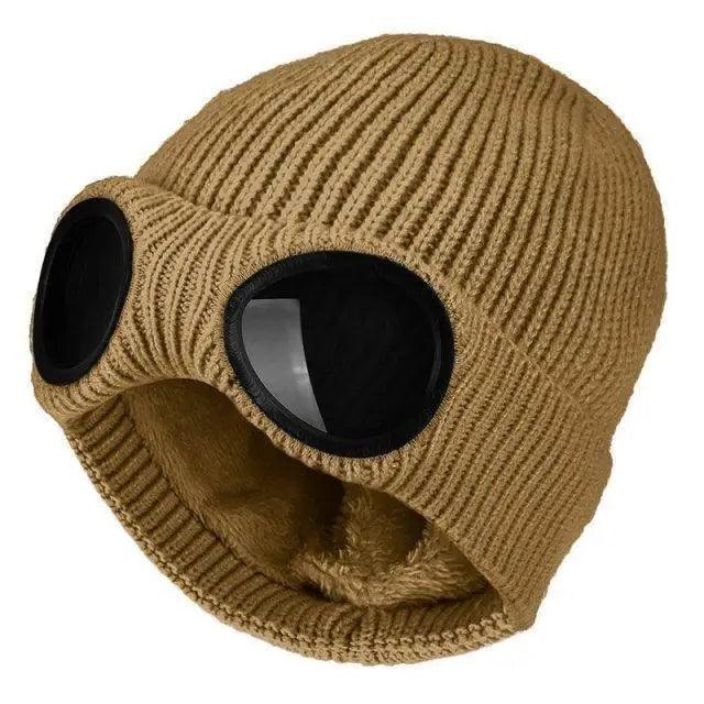Warm Classic Unisex Wool Knitted Goggles Beanie Comfortable Winter Stylish Hat Outdoor Sports Cap For Men Women New Fashion Multi Function Caps Stevvex