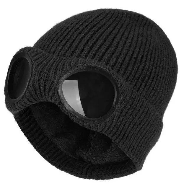 Warm Classic Unisex Wool Knitted Goggles Beanie Comfortable Winter Stylish Hat Outdoor Sports Cap For Men Women New Fashion Multi Function Caps Stevvex