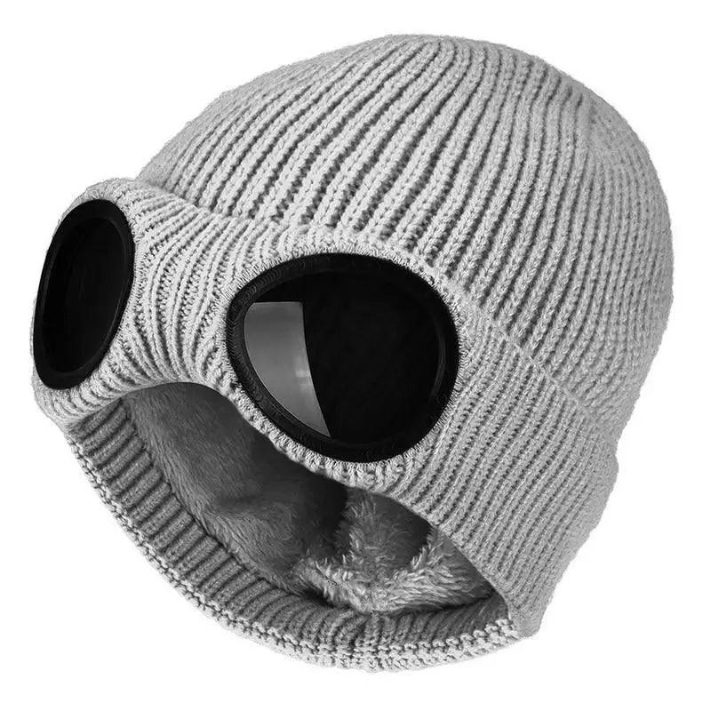 Warm Classic Unisex Wool Knitted Goggles Beanie Comfortable Winter Stylish Hat Outdoor Sports Cap For Men Women New Fashion Multi Function Caps Stevvex
