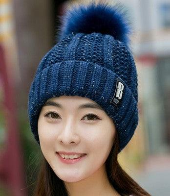 Warm Winter Skellies Beanies Knitted Hat Women Brand High Quality Winter Women Ball Ski Wool Fur Hat Pompoms Hats Knitted Scarf Women's Winter Beanie Hat, Warm Fleece Lined Knitted Soft Ski Cuff Cap with Pompom Stevvex