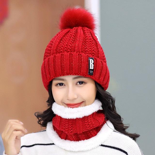 Warm Winter Skellies Beanies Knitted Hat Women Brand High Quality Winter Women Ball Ski Wool Fur Hat Pompoms Hats Knitted Scarf Women's Winter Beanie Hat, Warm Fleece Lined Knitted Soft Ski Cuff Cap with Pompom Stevvex