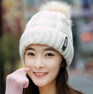 Warm Winter Skellies Beanies Knitted Hat Women Brand High Quality Winter Women Ball Ski Wool Fur Hat Pompoms Hats Knitted Scarf Women's Winter Beanie Hat, Warm Fleece Lined Knitted Soft Ski Cuff Cap with Pompom Stevvex