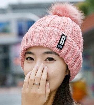 Warm Winter Skellies Beanies Knitted Hat Women Brand High Quality Winter Women Ball Ski Wool Fur Hat Pompoms Hats Knitted Scarf Women's Winter Beanie Hat, Warm Fleece Lined Knitted Soft Ski Cuff Cap with Pompom Stevvex