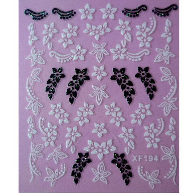 Waterproof Water Transfer Nails Art Sticker Fashion 3D Flower Design Girl And Women Manicure Tools Nail Decoration Decals Decorations Luxurious Nail Art Decoration White Feather Lace Flower Leaf Carving Design Exquisite Pattern Nail Art Supplies