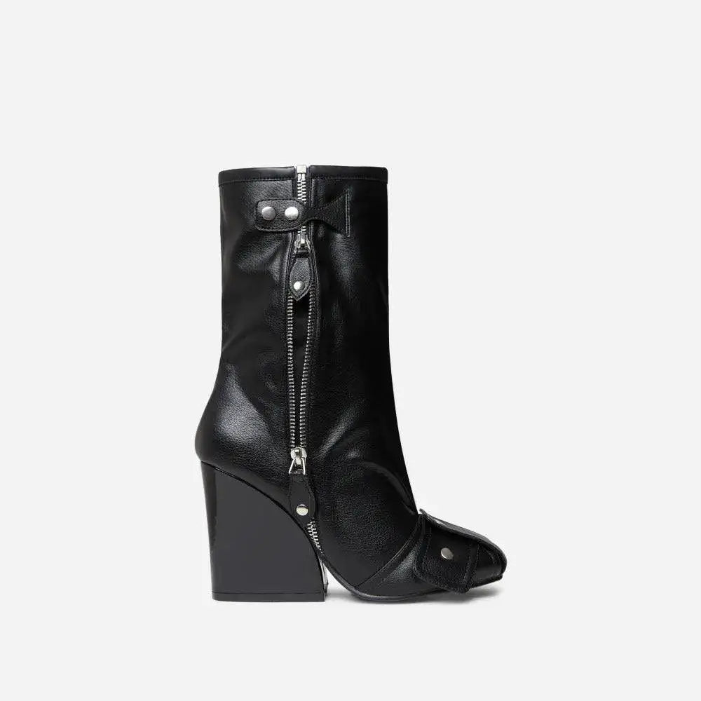 Wedge Heel Leather Large Size Boots