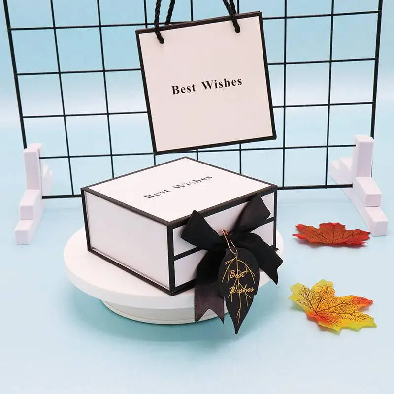 White Clamshell Gift Box with Black Satin Bow Royalessencelux
