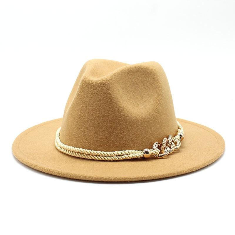 White Elegant Wide Brim Simple Hat Summer Women Lady Retro Wide Brim Hat Charming Fedora Hat Solid Color Fedoras Hat With Chain Men Women Cotton Comfortable Jazz Cap 56-58cm Stevvex