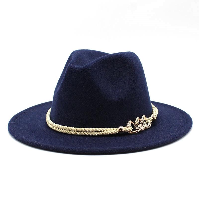 White Elegant Wide Brim Simple Hat Summer Women Lady Retro Wide Brim Hat Charming Fedora Hat Solid Color Fedoras Hat With Chain Men Women Cotton Comfortable Jazz Cap 56-58cm Stevvex