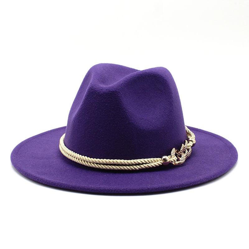 White Elegant Wide Brim Simple Hat Summer Women Lady Retro Wide Brim Hat Charming Fedora Hat Solid Color Fedoras Hat With Chain Men Women Cotton Comfortable Jazz Cap 56-58cm Stevvex