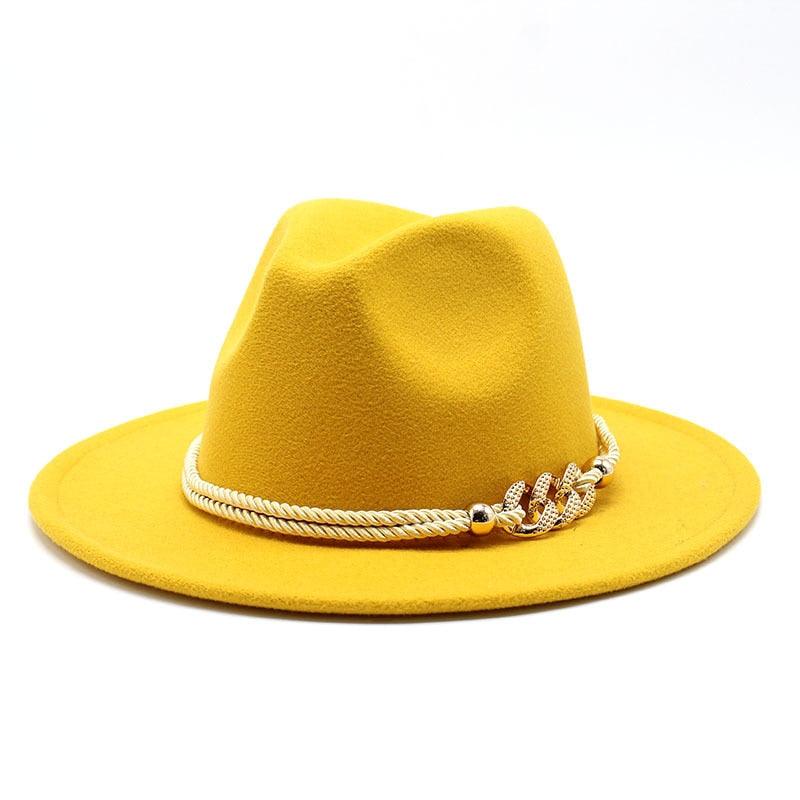 White Elegant Wide Brim Simple Hat Summer Women Lady Retro Wide Brim Hat Charming Fedora Hat Solid Color Fedoras Hat With Chain Men Women Cotton Comfortable Jazz Cap 56-58cm Stevvex