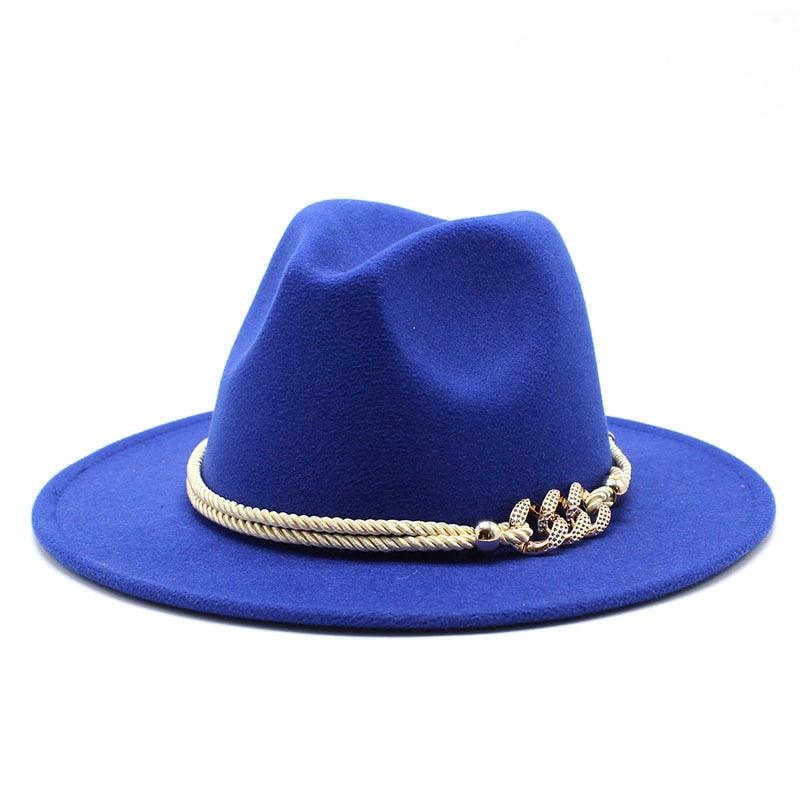 White Elegant Wide Brim Simple Hat Summer Women Lady Retro Wide Brim Hat Charming Fedora Hat Solid Color Fedoras Hat With Chain Men Women Cotton Comfortable Jazz Cap 56-58cm Stevvex