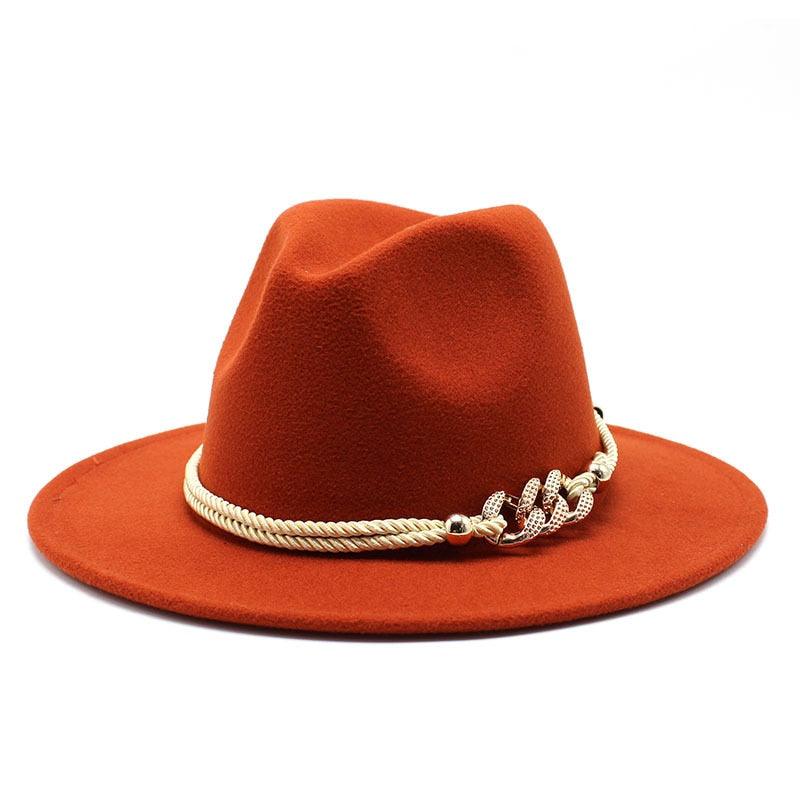 White Elegant Wide Brim Simple Hat Summer Women Lady Retro Wide Brim Hat Charming Fedora Hat Solid Color Fedoras Hat With Chain Men Women Cotton Comfortable Jazz Cap 56-58cm Stevvex