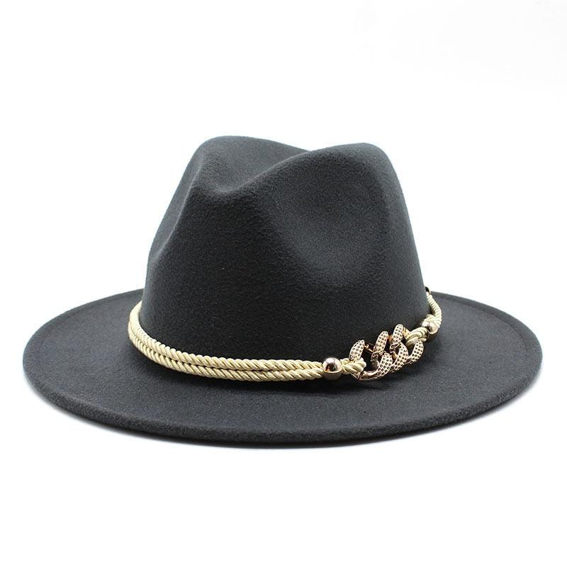 White Elegant Wide Brim Simple Hat Summer Women Lady Retro Wide Brim Hat Charming Fedora Hat Solid Color Fedoras Hat With Chain Men Women Cotton Comfortable Jazz Cap 56-58cm Stevvex