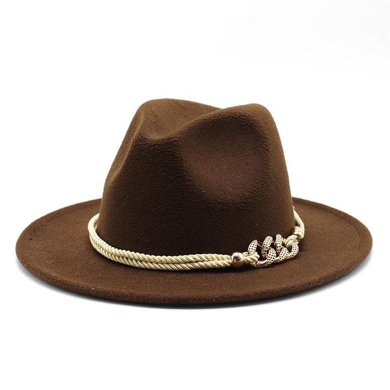White Elegant Wide Brim Simple Hat Summer Women Lady Retro Wide Brim Hat Charming Fedora Hat Solid Color Fedoras Hat With Chain Men Women Cotton Comfortable Jazz Cap 56-58cm Stevvex