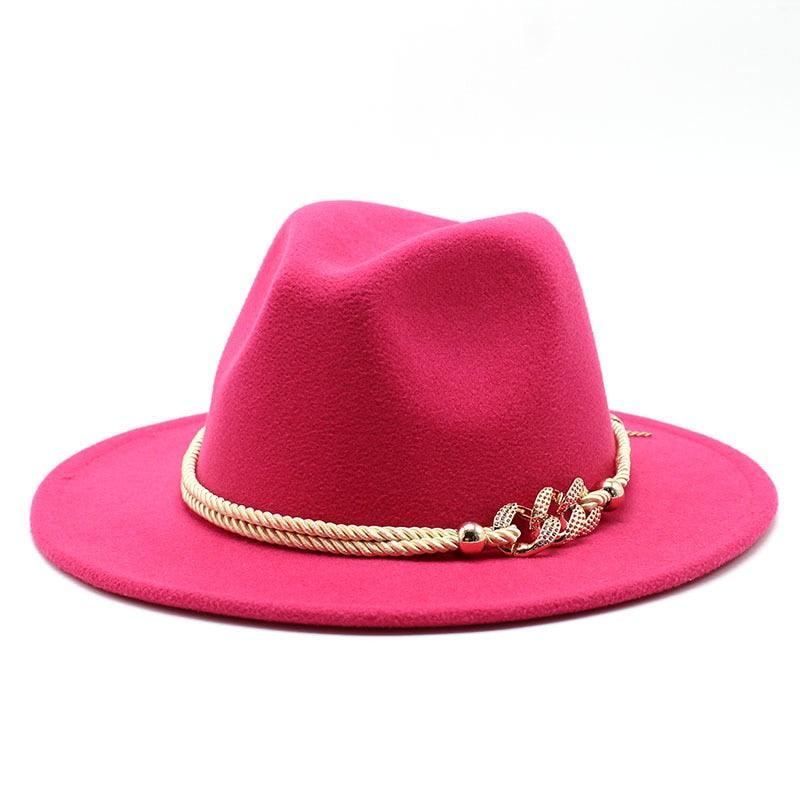 White Elegant Wide Brim Simple Hat Summer Women Lady Retro Wide Brim Hat Charming Fedora Hat Solid Color Fedoras Hat With Chain Men Women Cotton Comfortable Jazz Cap 56-58cm Stevvex