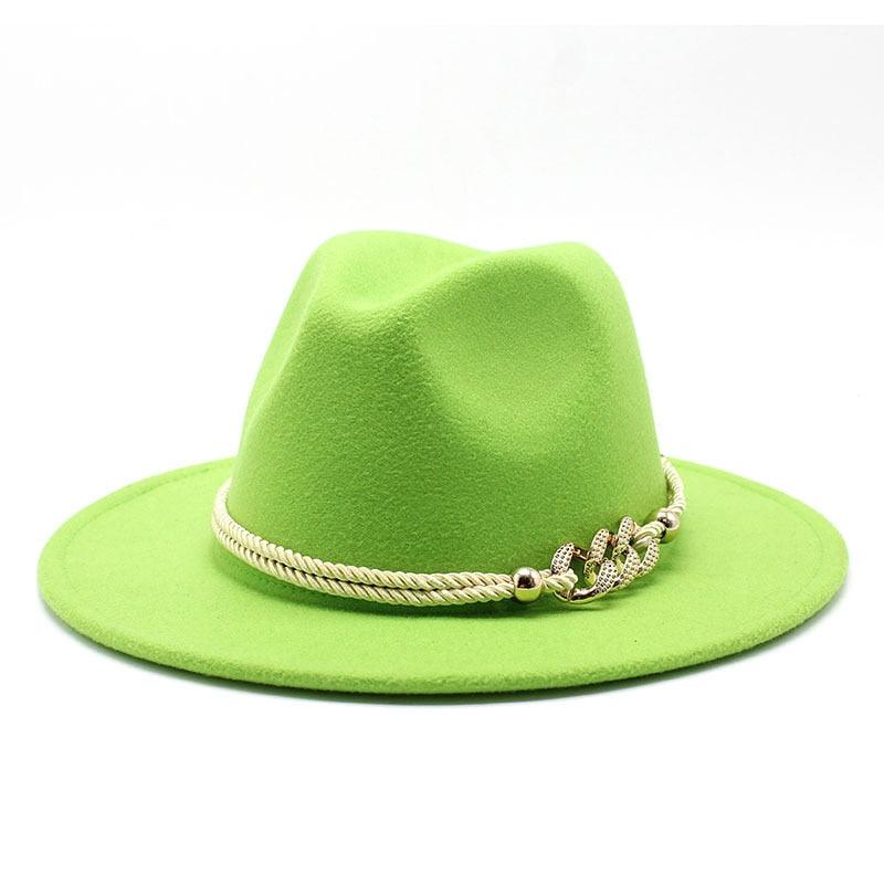 White Elegant Wide Brim Simple Hat Summer Women Lady Retro Wide Brim Hat Charming Fedora Hat Solid Color Fedoras Hat With Chain Men Women Cotton Comfortable Jazz Cap 56-58cm Stevvex