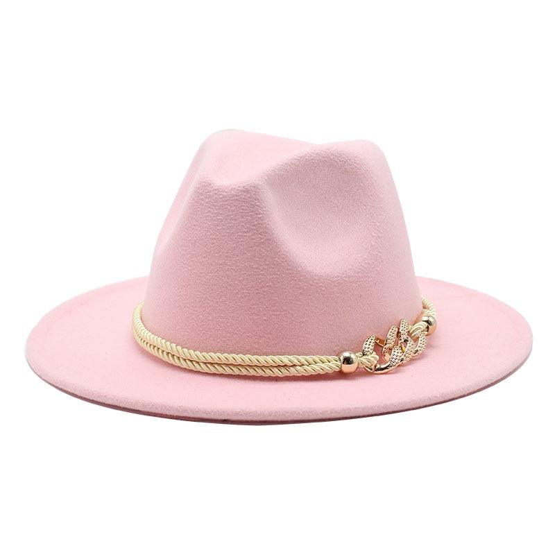 White Elegant Wide Brim Simple Hat Summer Women Lady Retro Wide Brim Hat Charming Fedora Hat Solid Color Fedoras Hat With Chain Men Women Cotton Comfortable Jazz Cap 56-58cm Stevvex