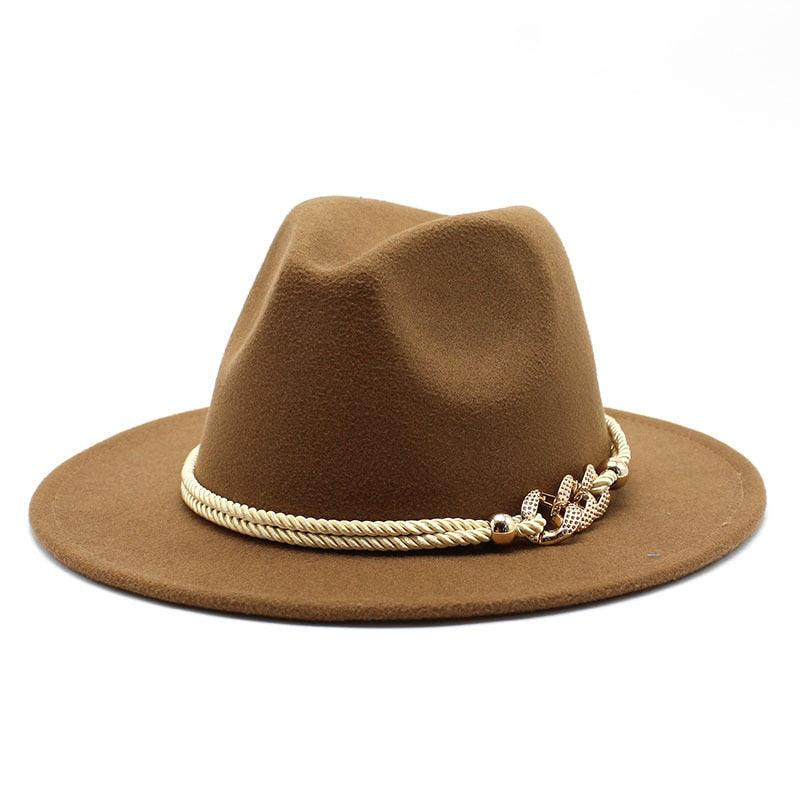 White Elegant Wide Brim Simple Hat Summer Women Lady Retro Wide Brim Hat Charming Fedora Hat Solid Color Fedoras Hat With Chain Men Women Cotton Comfortable Jazz Cap 56-58cm Stevvex