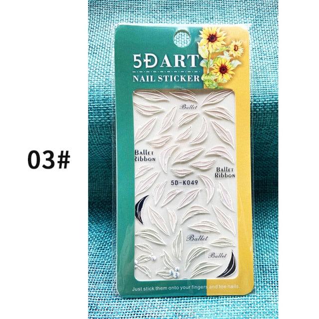 White Embossed Flower Lace 5D Sticker Decal Wedding Nail Art Designs Floral Flower Transfer Decal  Geometry  3D Wave Design Decoration for Women Girls Tape Nail Art Stickers Decal Decoration Geometry Transfer Decals Nail Art Decorations Decoration Decal