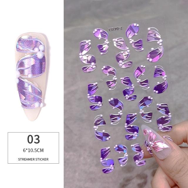 White Embossed Flower Lace 5D Sticker Decal Wedding Nail Art Designs Floral Flower Transfer Decal  Geometry  3D Wave Design Decoration for Women Girls Tape Nail Art Stickers Decal Decoration Geometry Transfer Decals Nail Art Decorations Decoration Decal