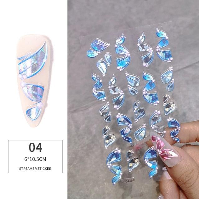 White Embossed Flower Lace 5D Sticker Decal Wedding Nail Art Designs Floral Flower Transfer Decal  Geometry  3D Wave Design Decoration for Women Girls Tape Nail Art Stickers Decal Decoration Geometry Transfer Decals Nail Art Decorations Decoration Decal