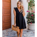 White Eyelet Pocket Summer Sleeveless V-Neck Dress