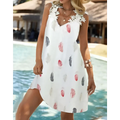 White Feather Printed Fashion Sleeveless Lace Dress