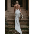 White Satin Evening Gown with Train Brigade Shot