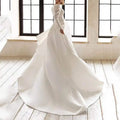 White Satin V Neck Wedding Dress Long Skirt