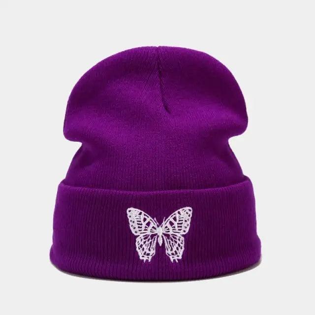 Winter Comfortable Butterfly Warm Caps Soft Elastic Outdoor Elegant Cap For Women And Men Stretchy Cold Weather Caps Stevvex