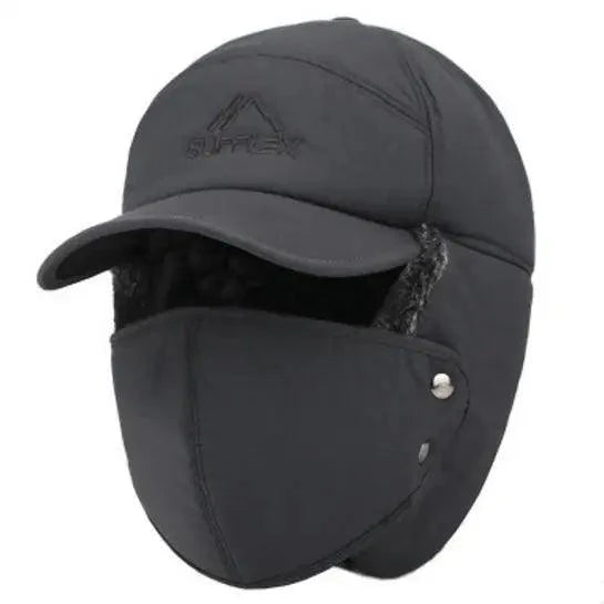 Winter Thermal Black Hat Fashion Ear Protection Face Windproof Adjustable Ski Cap Thicken Outdoor Hat Stevvex