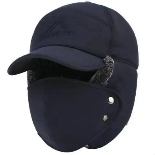 Winter Thermal Black Hat Fashion Ear Protection Face Windproof Adjustable Ski Cap Thicken Outdoor Hat Stevvex