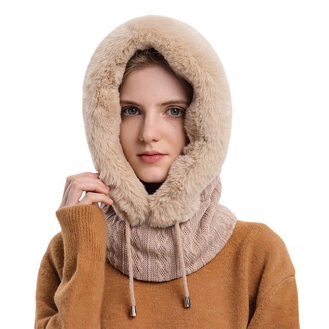 Winter Women 3 in 1 Knitted Ski Hat With Scarf Neck Warmer Fleece Lined Hood Face Mask Adult Balaclava For Outdoor Sports Balaclava Wind-Resistant Winter Face Mask Fleece Ski Mask for Men and Women Warm Face Cover Hat Cap Scarf Stevvex