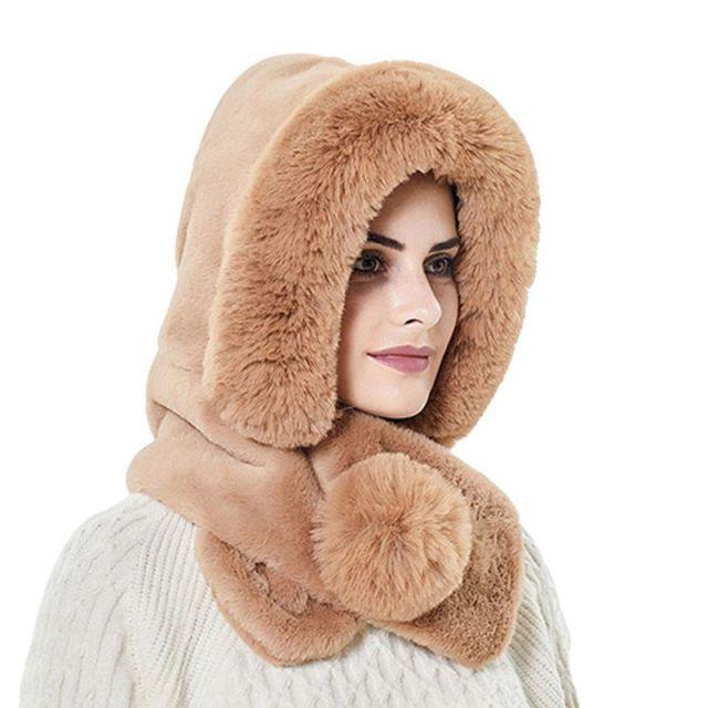 Winter Women 3 in 1 Knitted Ski Hat With Scarf Neck Warmer Fleece Lined Hood Face Mask Adult Balaclava For Outdoor Sports Balaclava Wind-Resistant Winter Face Mask Fleece Ski Mask for Men and Women Warm Face Cover Hat Cap Scarf Stevvex