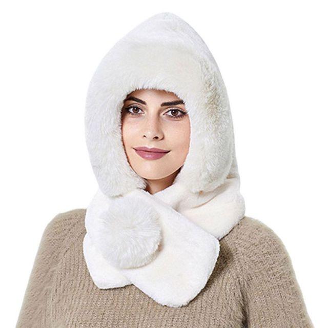 Winter Women 3 in 1 Knitted Ski Hat With Scarf Neck Warmer Fleece Lined Hood Face Mask Adult Balaclava For Outdoor Sports Balaclava Wind-Resistant Winter Face Mask Fleece Ski Mask for Men and Women Warm Face Cover Hat Cap Scarf Stevvex