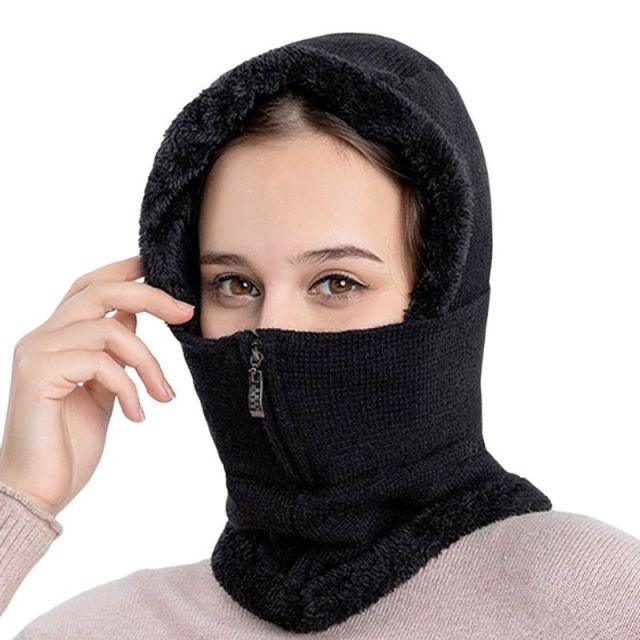Winter Women 3 in 1 Knitted Ski Hat With Scarf Neck Warmer Fleece Lined Hood Face Mask Adult Balaclava For Outdoor Sports Balaclava Wind-Resistant Winter Face Mask Fleece Ski Mask for Men and Women Warm Face Cover Hat Cap Scarf Stevvex