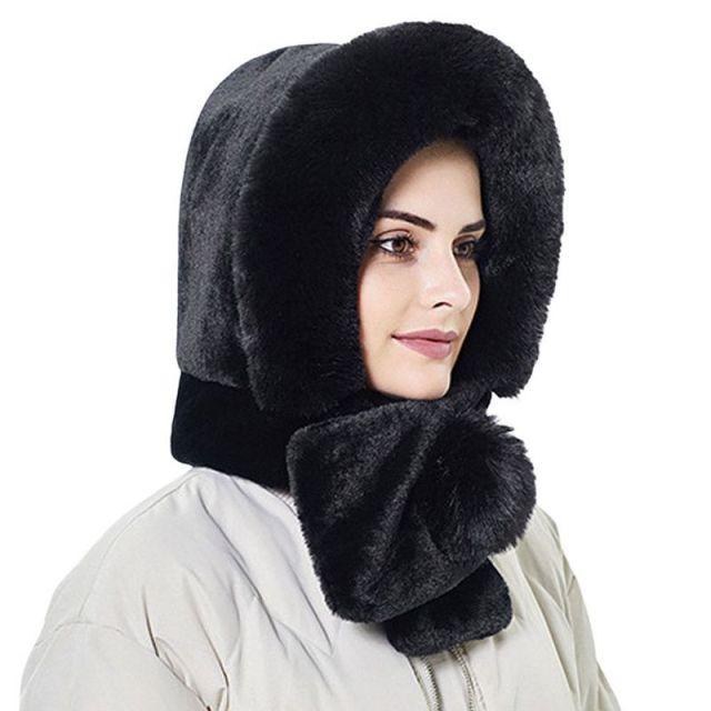 Winter Women 3 in 1 Knitted Ski Hat With Scarf Neck Warmer Fleece Lined Hood Face Mask Adult Balaclava For Outdoor Sports Balaclava Wind-Resistant Winter Face Mask Fleece Ski Mask for Men and Women Warm Face Cover Hat Cap Scarf Stevvex