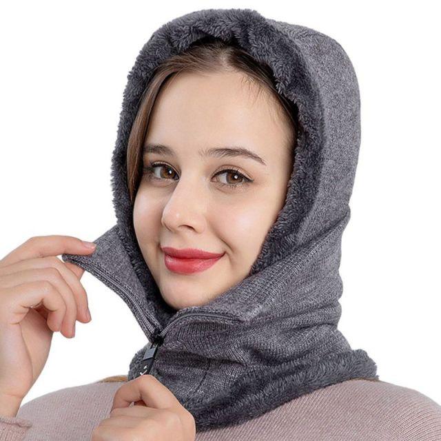 Winter Women 3 in 1 Knitted Ski Hat With Scarf Neck Warmer Fleece Lined Hood Face Mask Adult Balaclava For Outdoor Sports Balaclava Wind-Resistant Winter Face Mask Fleece Ski Mask for Men and Women Warm Face Cover Hat Cap Scarf Stevvex