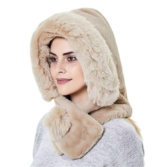 Winter Women 3 in 1 Knitted Ski Hat With Scarf Neck Warmer Fleece Lined Hood Face Mask Adult Balaclava For Outdoor Sports Balaclava Wind-Resistant Winter Face Mask Fleece Ski Mask for Men and Women Warm Face Cover Hat Cap Scarf Stevvex
