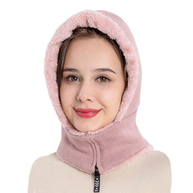 Winter Women 3 in 1 Knitted Ski Hat With Scarf Neck Warmer Fleece Lined Hood Face Mask Adult Balaclava For Outdoor Sports Balaclava Wind-Resistant Winter Face Mask Fleece Ski Mask for Men and Women Warm Face Cover Hat Cap Scarf Stevvex