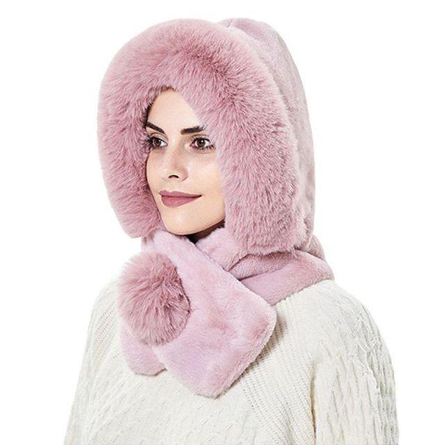 Winter Women 3 in 1 Knitted Ski Hat With Scarf Neck Warmer Fleece Lined Hood Face Mask Adult Balaclava For Outdoor Sports Balaclava Wind-Resistant Winter Face Mask Fleece Ski Mask for Men and Women Warm Face Cover Hat Cap Scarf Stevvex