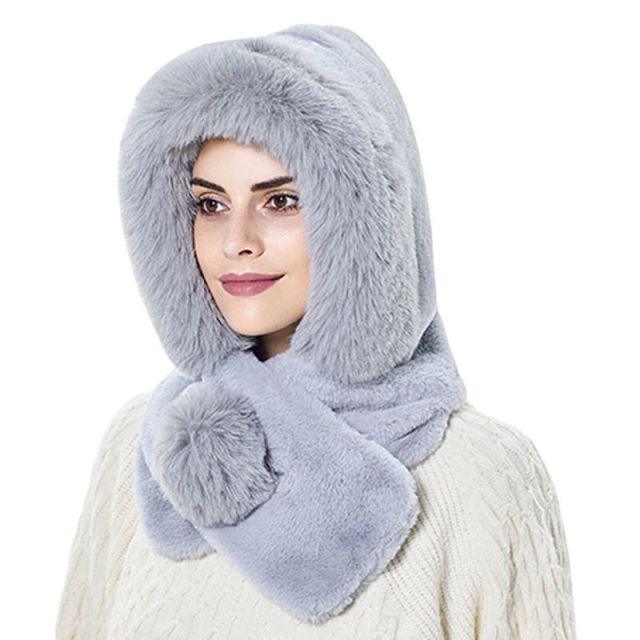 Winter Women 3 in 1 Knitted Ski Hat With Scarf Neck Warmer Fleece Lined Hood Face Mask Adult Balaclava For Outdoor Sports Balaclava Wind-Resistant Winter Face Mask Fleece Ski Mask for Men and Women Warm Face Cover Hat Cap Scarf Stevvex