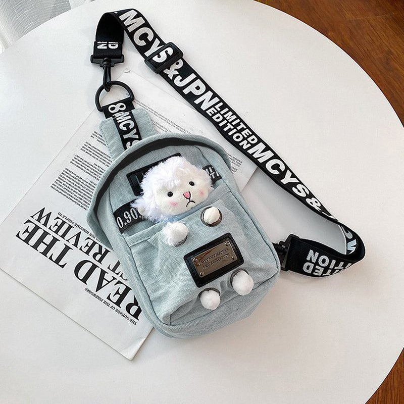 Denim Crossbody Sling Bag for Women – Small Bag with Animal Pendant